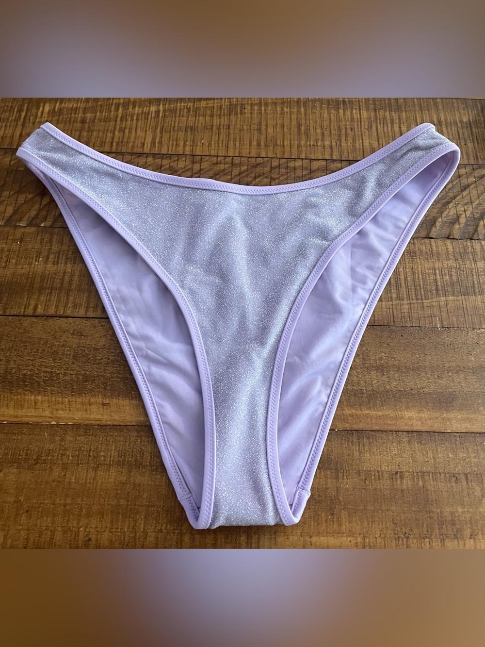 NWT Aerie High Cut Cheekiest Bikini Bottom in Purple Glitter - Size L